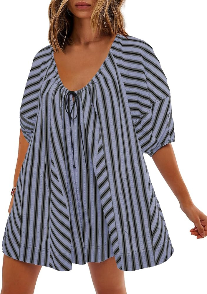 SENSERISE Womens Oversized Striped Romper Dress Shorts Jumpsuit Travel Outfit Beach Vacation Clot... | Amazon (US)