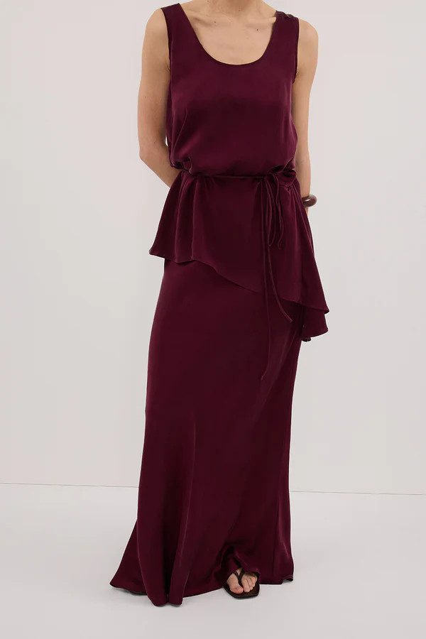 COLETTE MERLOT SILK MIDI SKIRT | DISSH