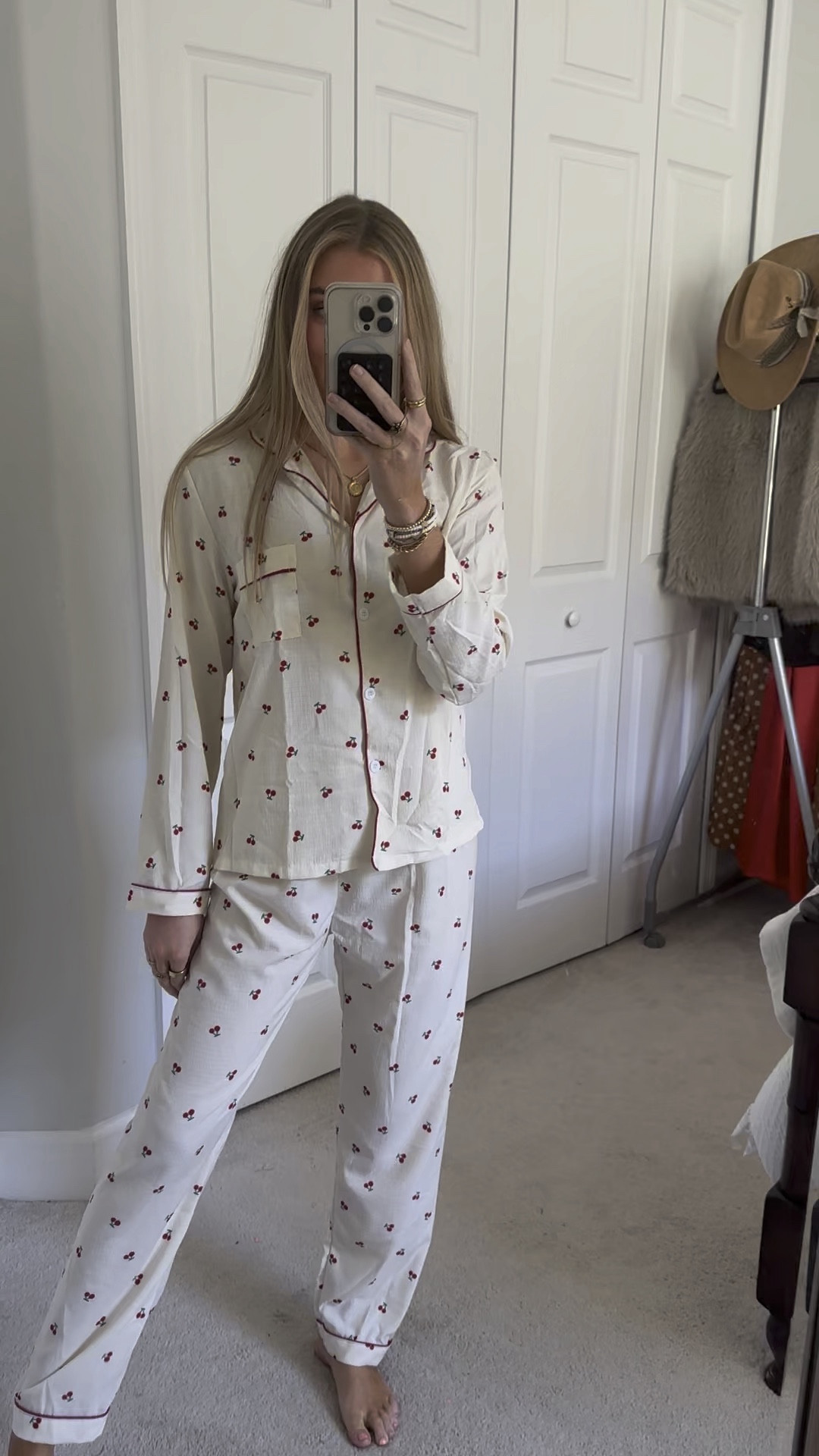 Cherry Print Pajama Set, Long Sleeve Buttons Top & Elastic Waistband Pants, Women's Sleepwear & Loungewear.  #cherrypajamas #starfashion #cherryprintpjset #pajamas #pajamaset #matchingpajamas #matchingpajamascheck #pajamasets #pjs #pjset #comfypajamas

#LTKVideo #LTKSeasonal #LTKfindsunder50