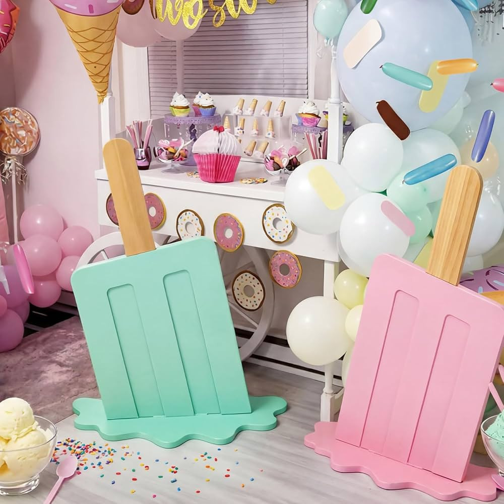 Novabright Ice Cream Party Decorations 2 Pcs 20 Inches Wooden Ice Cream Sign Backdrop for Birthda... | Amazon (US)