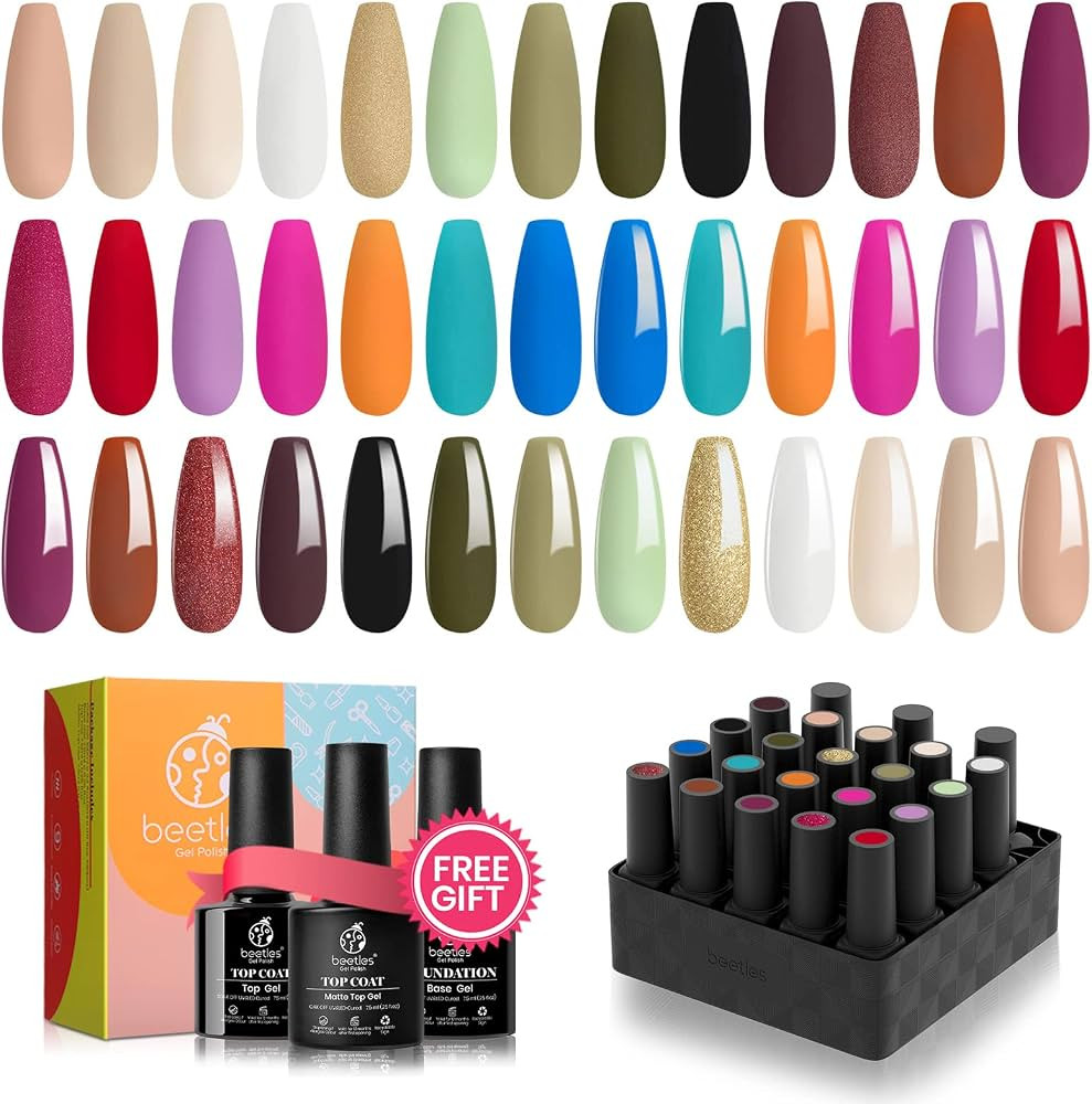 Beetles 20Pcs Gel Nail Polish Kit with Glossy & Matte Top Coat Base Gel- La Montagen Collection W... | Amazon (US)