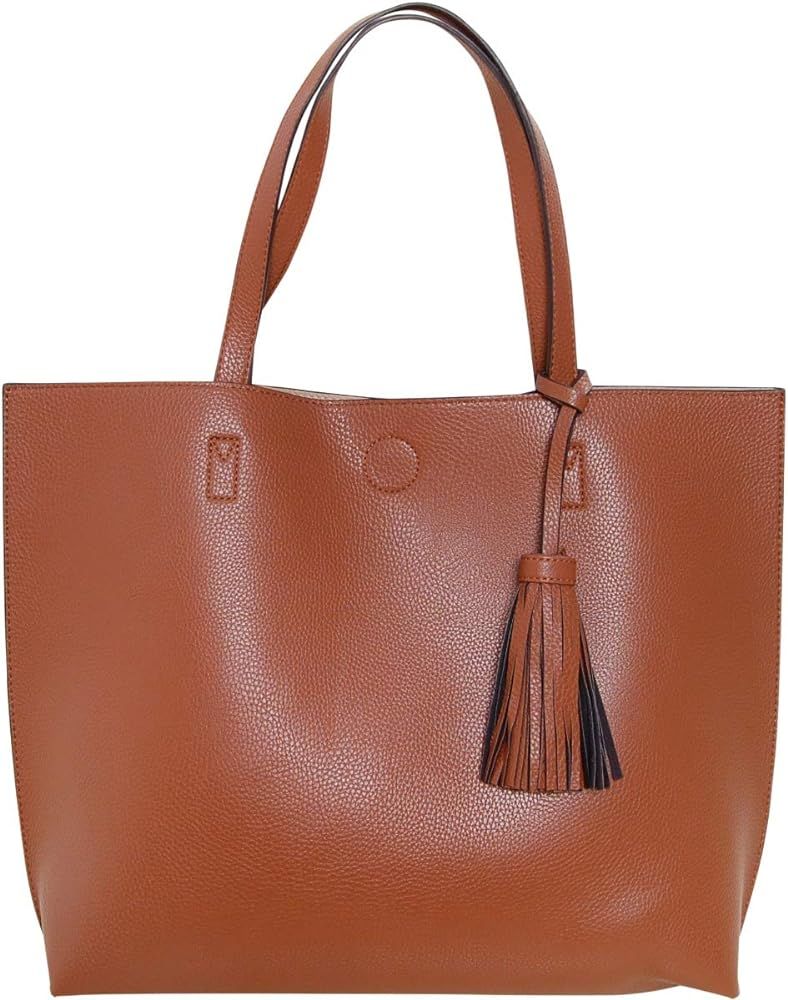 Humble Chic Large Vegan Leather Tote Bag - Reversible Shoulder Handbag Tassel Purse for Women | Amazon (US)