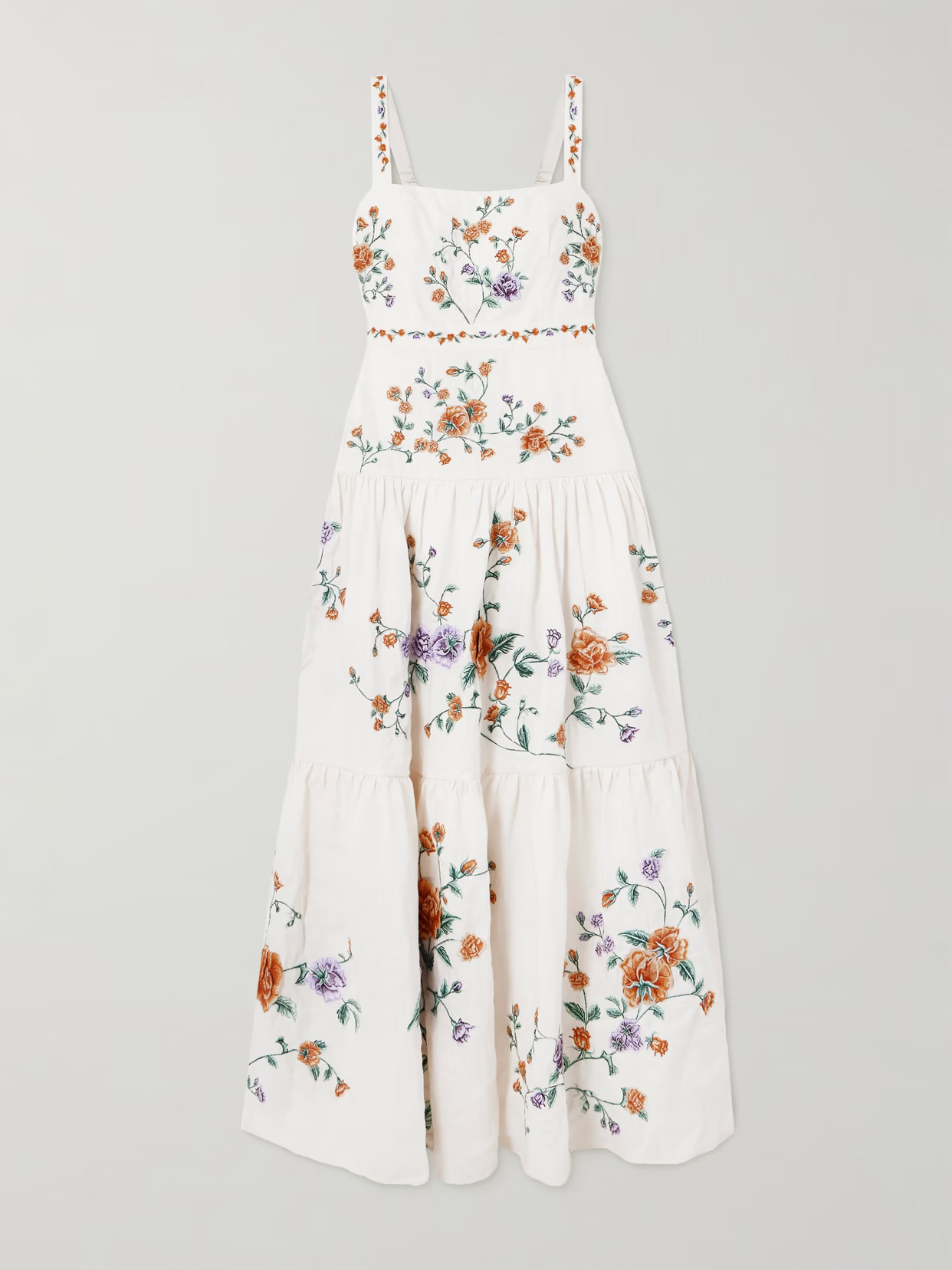 Agua by Agua Bendita - Lima Tiered Pleated Embroidered Linen Maxi Dress - White | NET-A-PORTER (US)