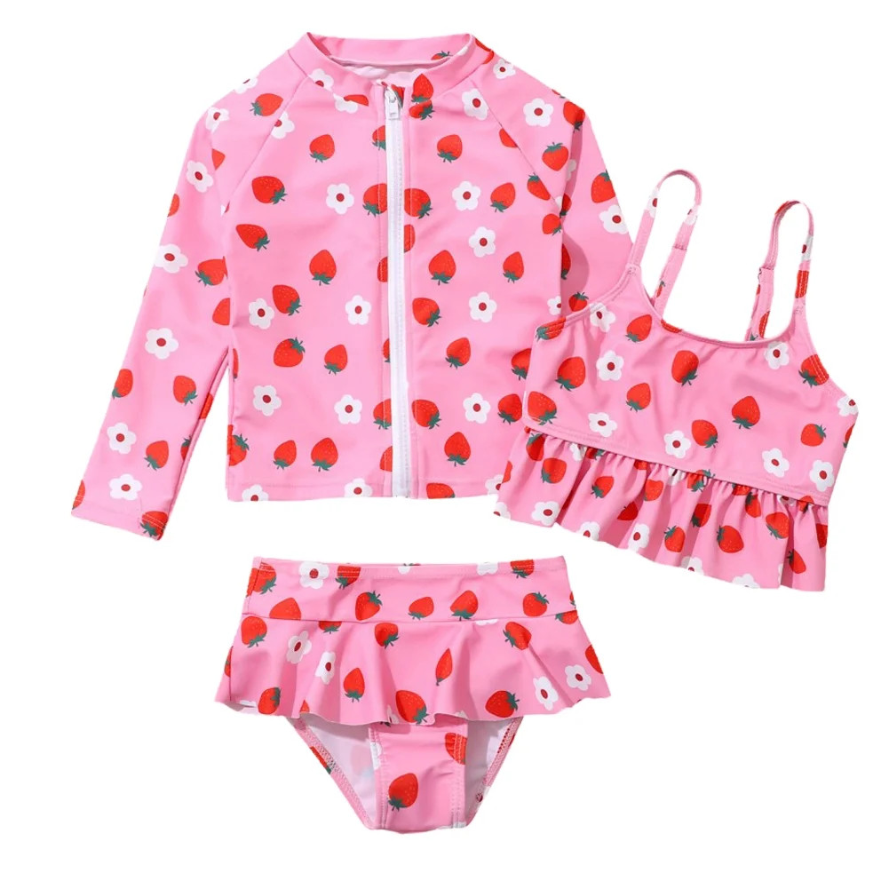URMAGIC Toddler Kid Little Girls 3PCS Strawberry Swimsuits Bikini Set with Rashguard Shirt | Walmart (US)