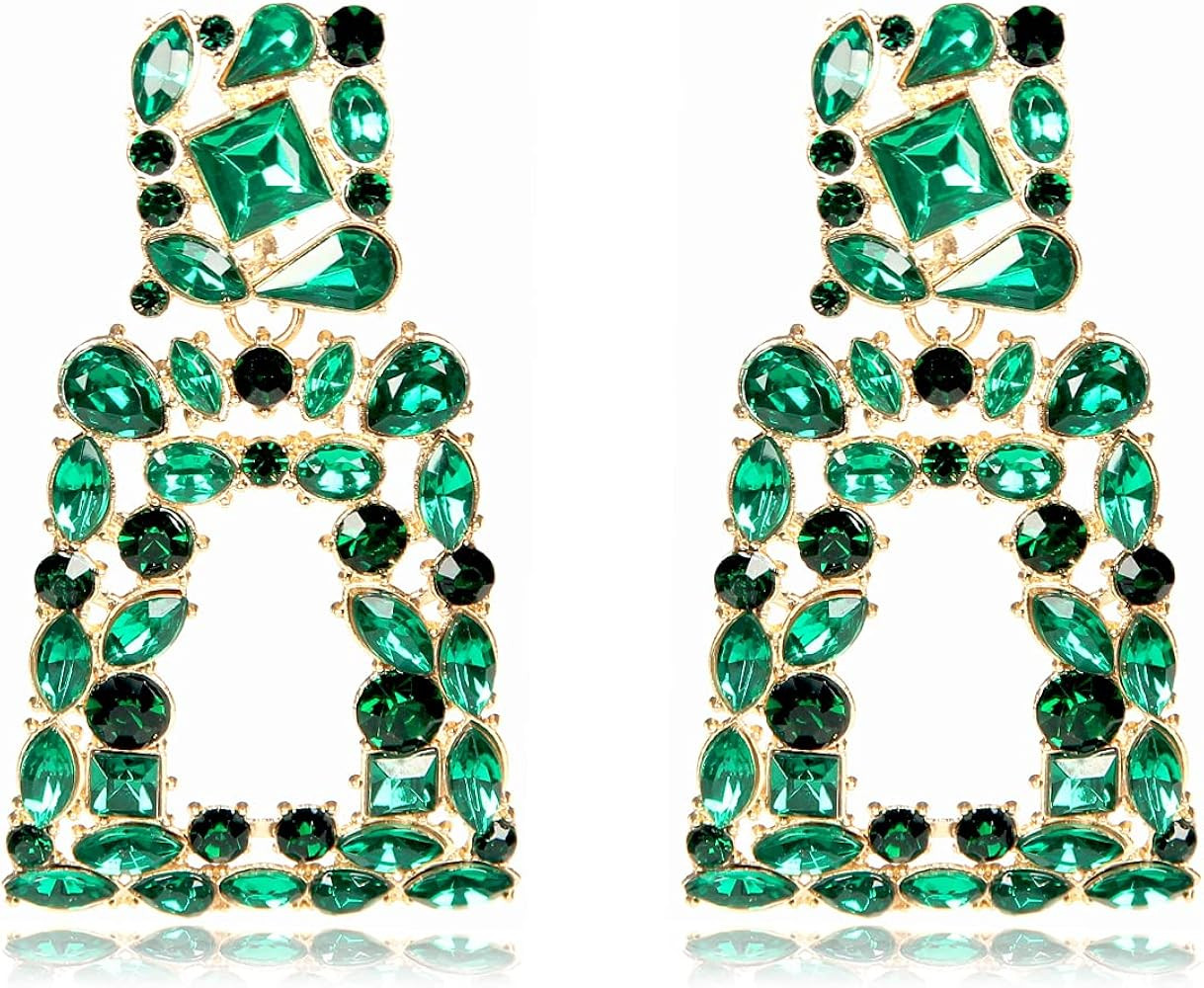 Rhinestone Rectangle Dangle Earrings for Women Sparkly Crystal Geometric Drop Statement Earrings ... | Amazon (US)