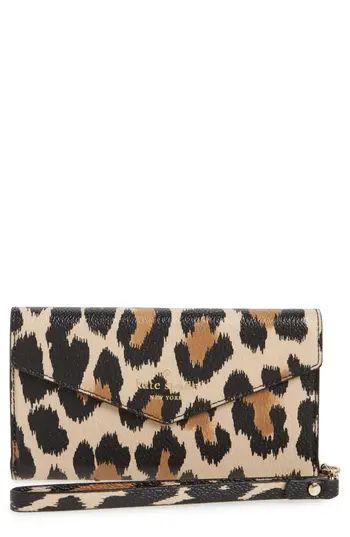 Women's Kate Spade New York Leopard Print Faux Leather Iphone Wristlet - Brown | Nordstrom