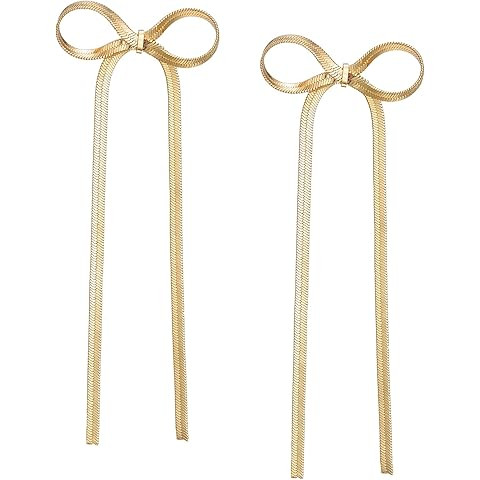 Bow Earrings for Women - 18K Gold Plated Bow Stud Earrings Bow Dangle Earrings Ribbon Drop Earrin... | Amazon (US)