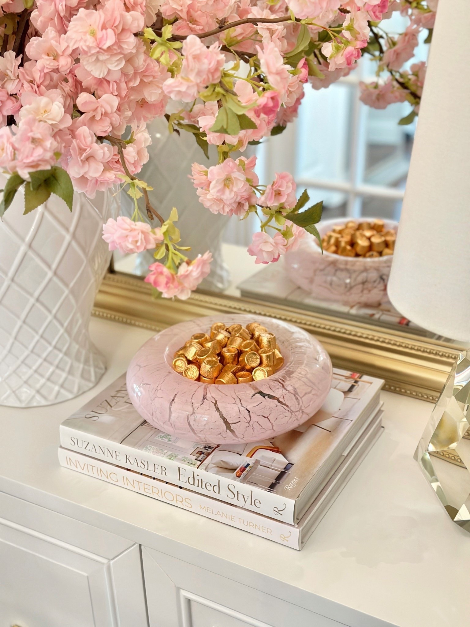 Love this beautiful pink glass dish - perfect for displaying your favorite candy or used as a catchall  