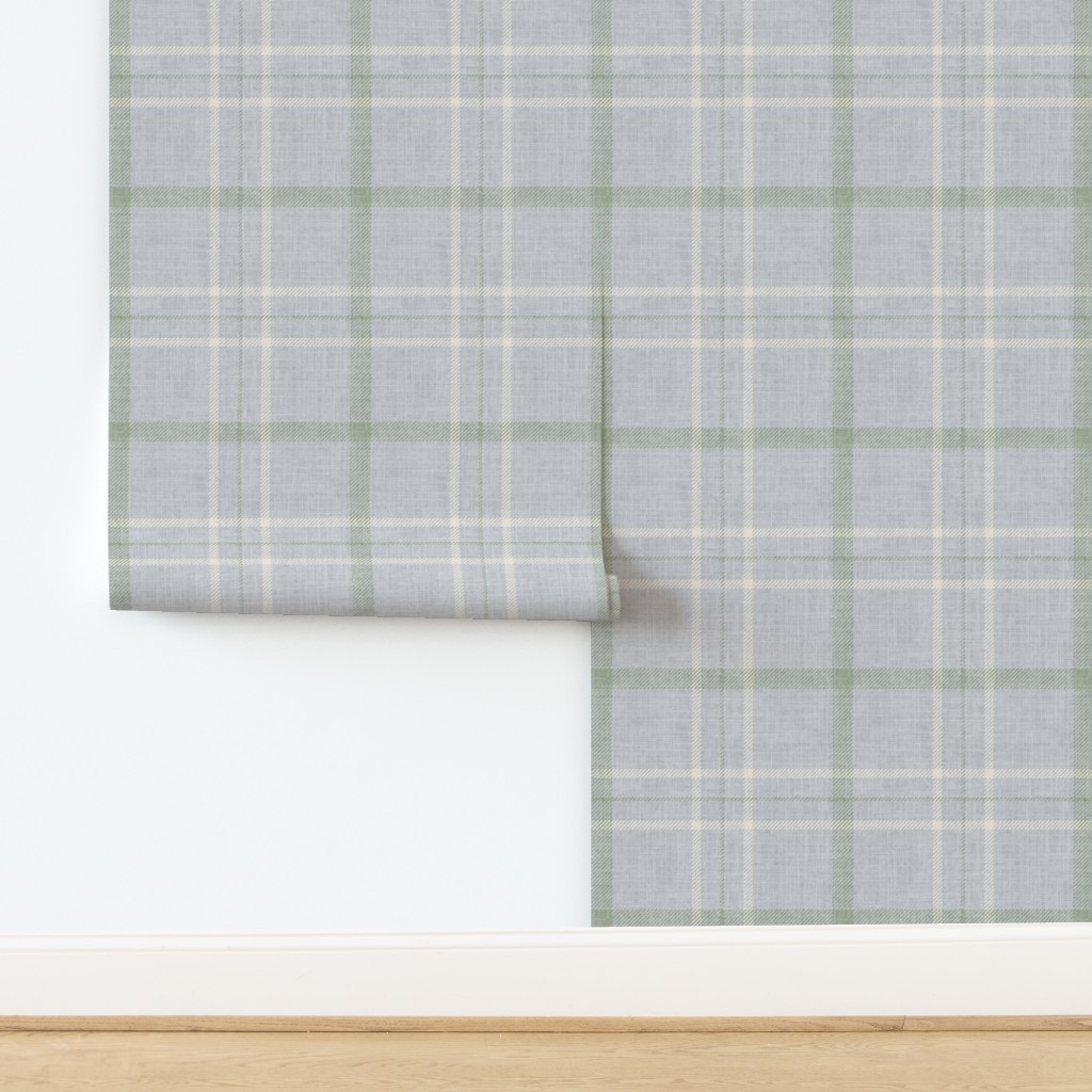 Wallpaper in Minimal textured plaid check / heritage revival - Large - blue and green | Spoonflower