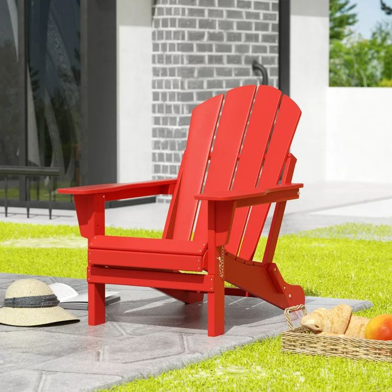 Westintrends Outdoor Folding HDPE Adirondack Chair, Patio Seat, Weather Resistant, Red | Walmart (US)