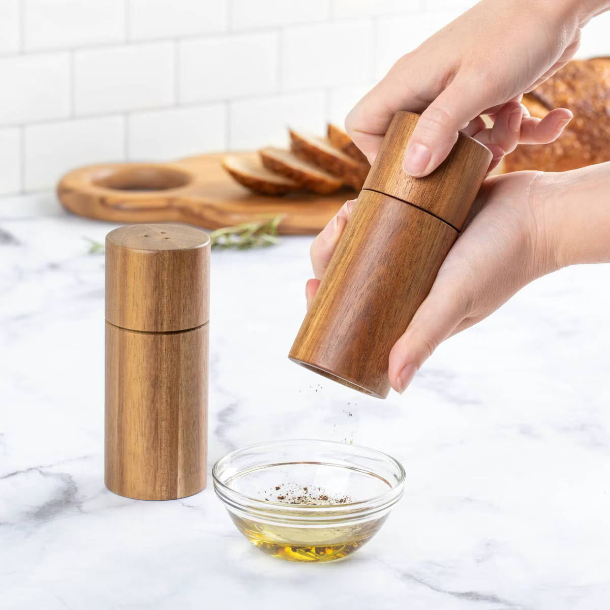 2pc Acacia Round Salt Shaker & Pepper Grinder Set - Threshold™: Brown Spice Mills, 5" Height, 6... | Target