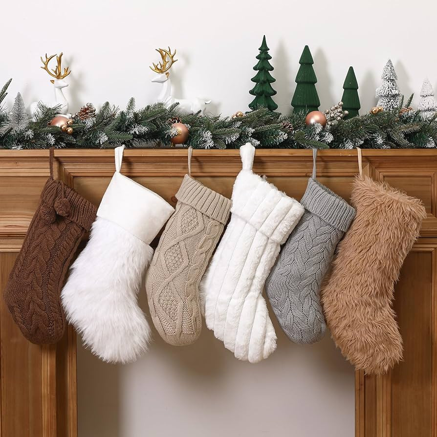 6 Pcs Neutral Brown Christmas Stocking for Farmhouse Family Vintage Western Christmas Hanging Sto... | Amazon (US)