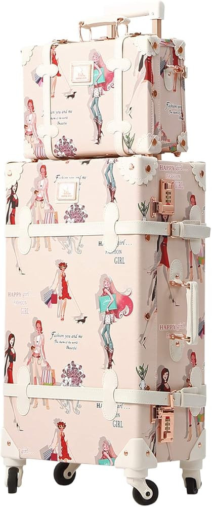 UNIWALKER Women Luxury Vintage Suitcase Set 24inch Trunk Luggage with Handbag | Amazon (US)