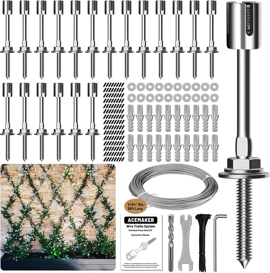 Wire Trellis Kit, 20-Set 5/64\u201d (2mm) Crosshead Kit with 98ft Cable | Amazon (US)