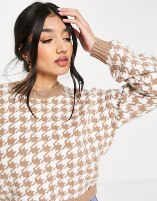 Hollister knitted jumper in houndstooth print in brown | ASOS (Global)