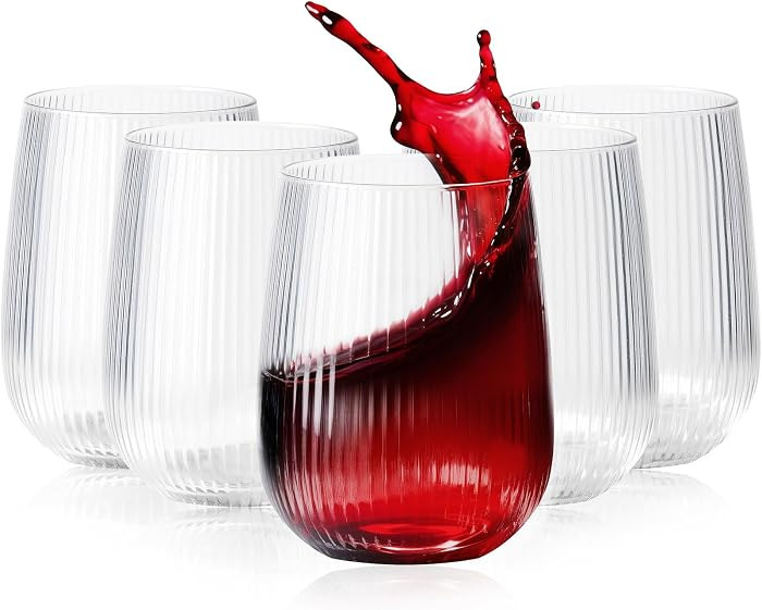 Lueumxc 36 Pack 15Oz Plastic Wine Glasses, Origami Ribbed Disposable Wine Glasses Unbreakable Cle... | Amazon (US)