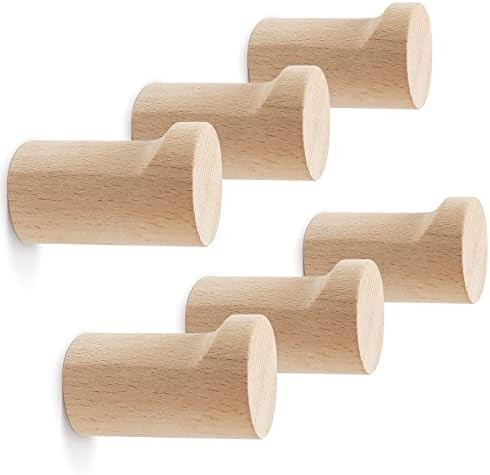 bsdonte Wood Wall Hooks 6 Pack, Modern Decorative Coat Hooks Wall Mounted, Handmade Wooden Hat Ho... | Amazon (US)