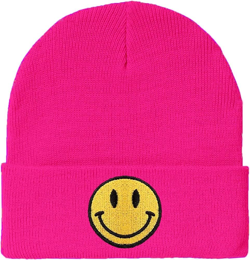 Amazon.com: lycycse Womens Beanies for Winter Cuffed Beanie Hats with Smile Face Patch Knit Acryl... | Amazon (US)