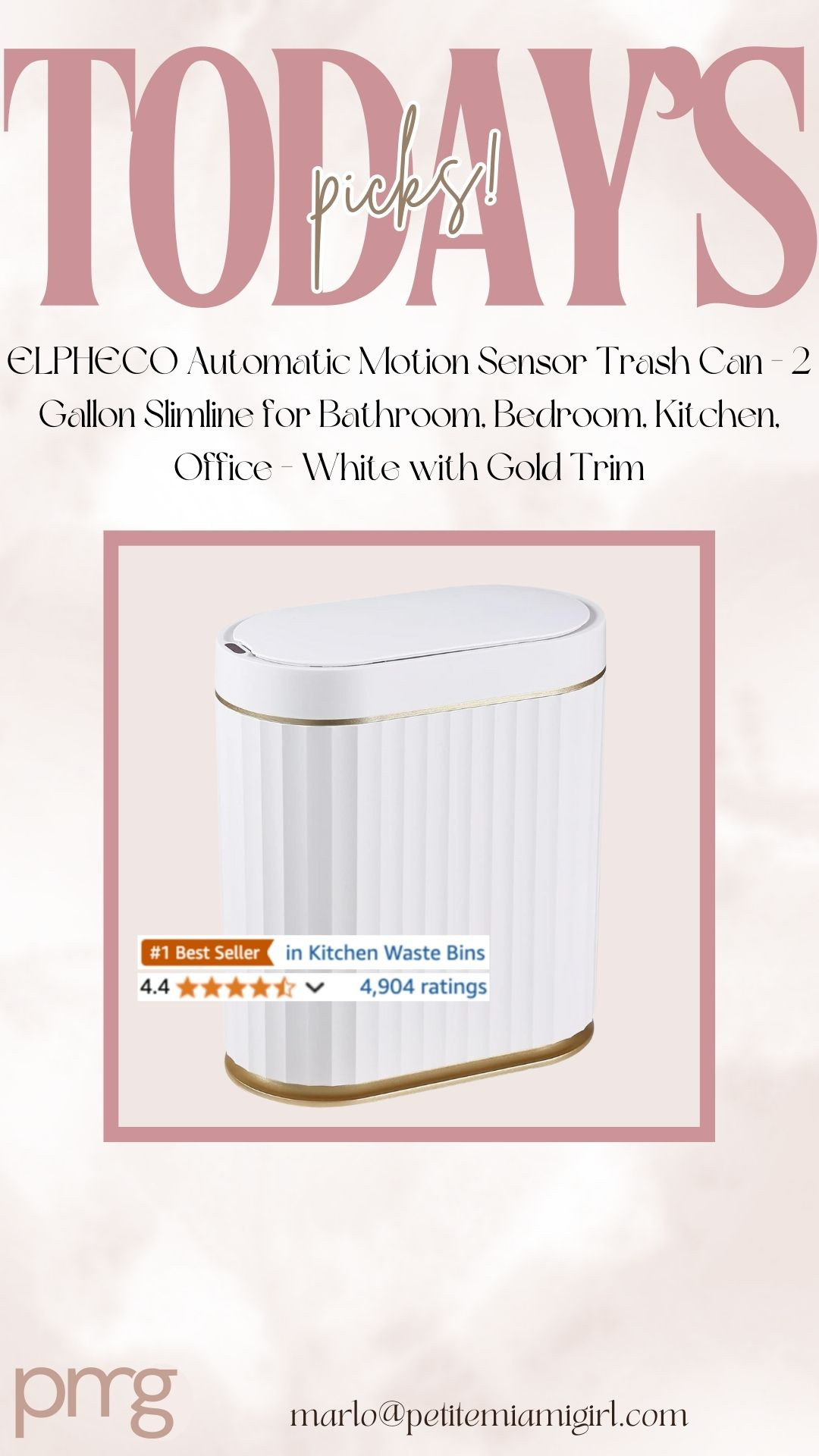 Today's picks ELPHECO Automatic Motion Sensor Trash Can - 2 Gallon Slimline for Bathroom, Bedroom, Kitchen, Office - White with Gold Trim. 

 #LTKHome #LTKFindsUnder50