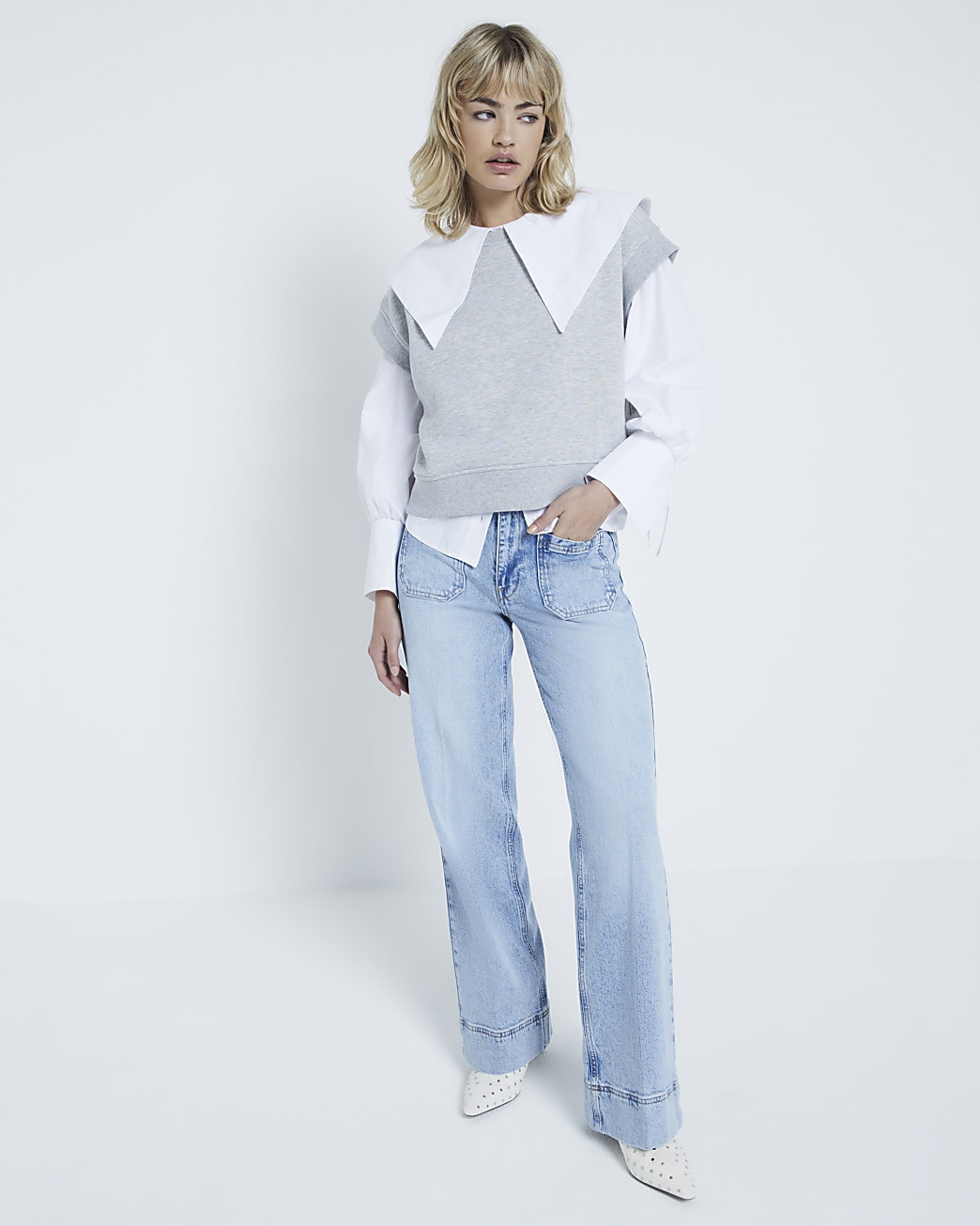 Blue high waisted flared wide leg jeans | River Island (UK & IE)