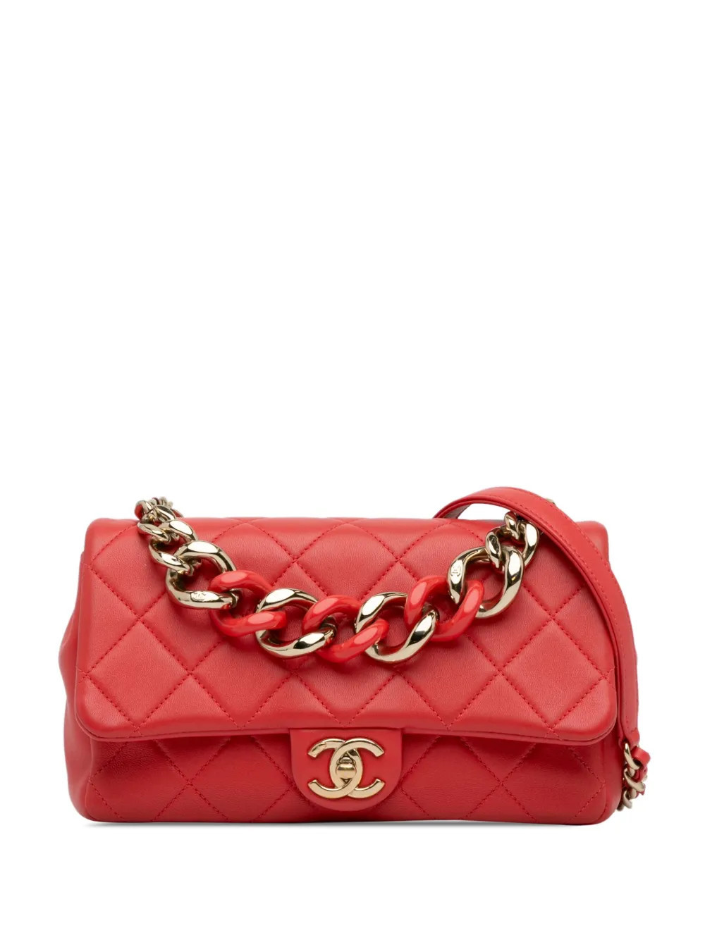 CHANEL Pre-Owned 2019 Small Lambskin Elegant Chain Single Flap satchel - Red | Farfetch Global