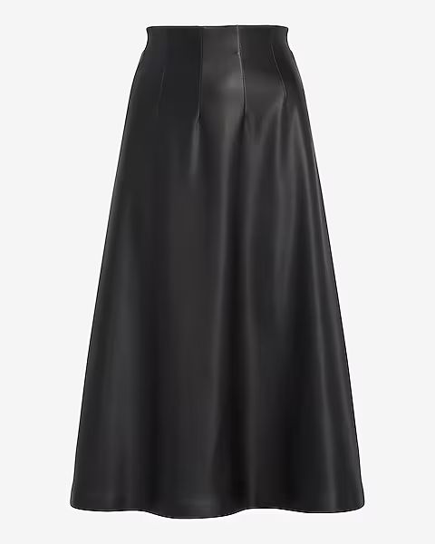 Super High Waisted Faux Leather A-line Midi Skirt | Express