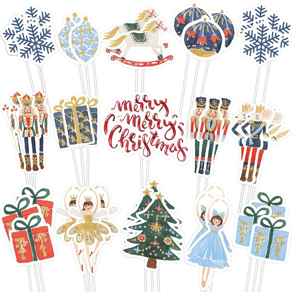 Whaline 72Pcs Christmas Nutcracker Cupcake Topper 14 Designs Watercolor Mini Girls Princess Balle... | Amazon (US)