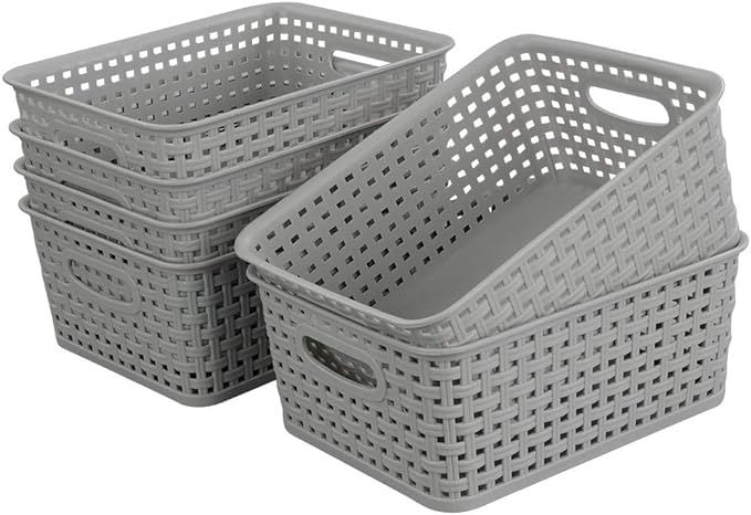 CadineUS 6-pack Grey Woven Plastic Storage Baskets, Organizing Bins | Amazon (US)