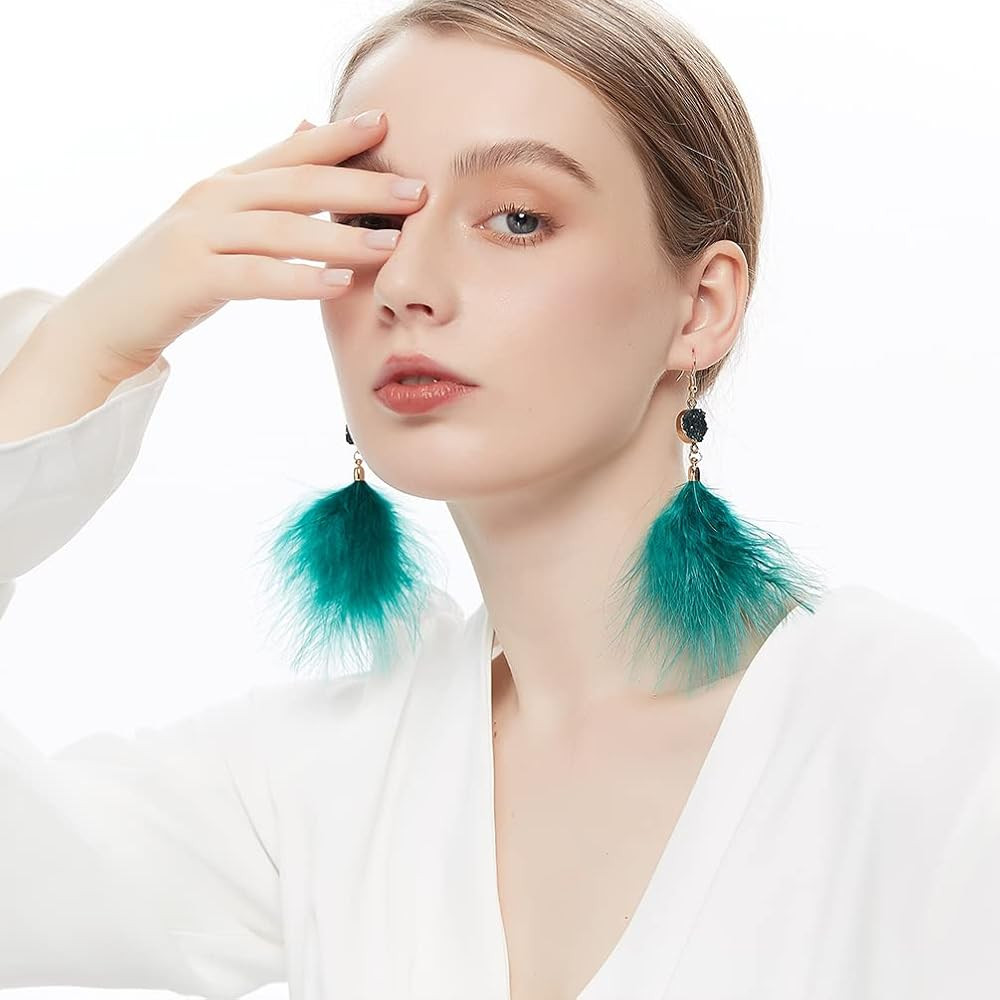 Big Boho Feather Earrings, Long Large Lightweight Bohemian Native Feather Dangle Earrings, Cute Ligh | Amazon (US)