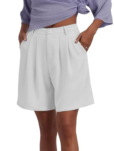 Famulily White Tailored Shorts for Womens High Waisted Bermuda Long Shorts for Summer White XXL | Amazon (US)