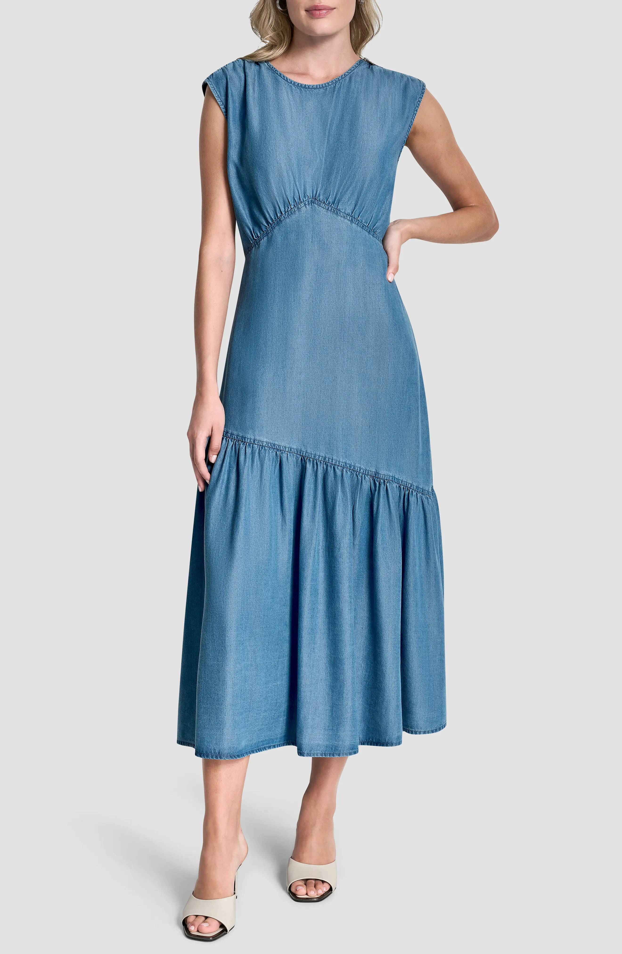 DKNY Shirred Chambray Midi Dress (Women) | Nordstrom | Nordstrom