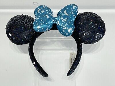 Rare Disney Parks Blue/Black Minnie Mouse Sequin Moon & Stars Ears Headband | eBay US