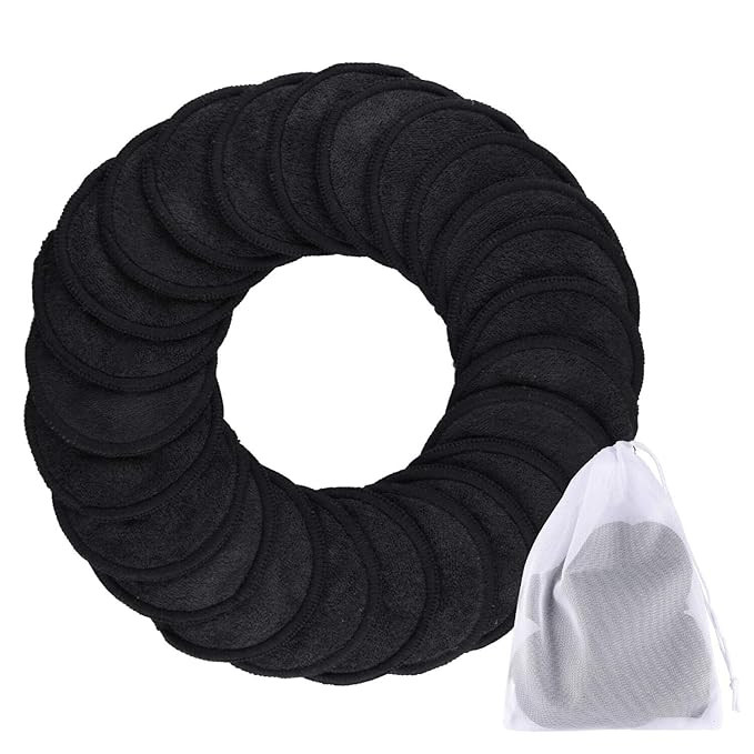SIQUK 24 Pieces Reusable Cotton Rounds Black Makeup Remover Pads Layers Washable Organic Bamboo C... | Amazon (US)