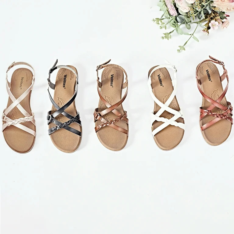 Ataiwee Women's Flat Slide Sandals - Fashion Adjustable Cross Strappy Braided Flat Summer Shoes. | Walmart (US)