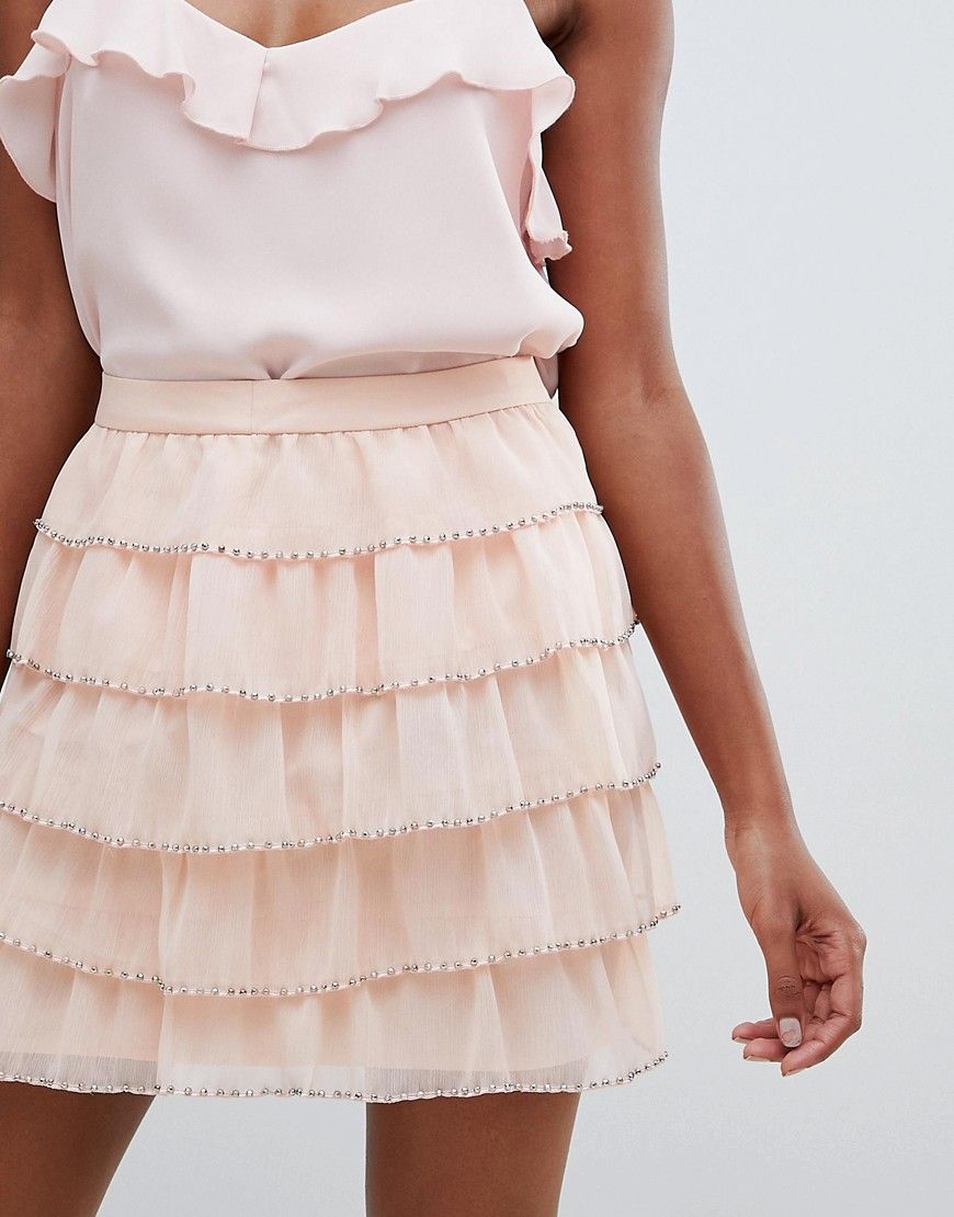 ASOS DESIGN mini skirt with beaded tiers - Pink | ASOS US