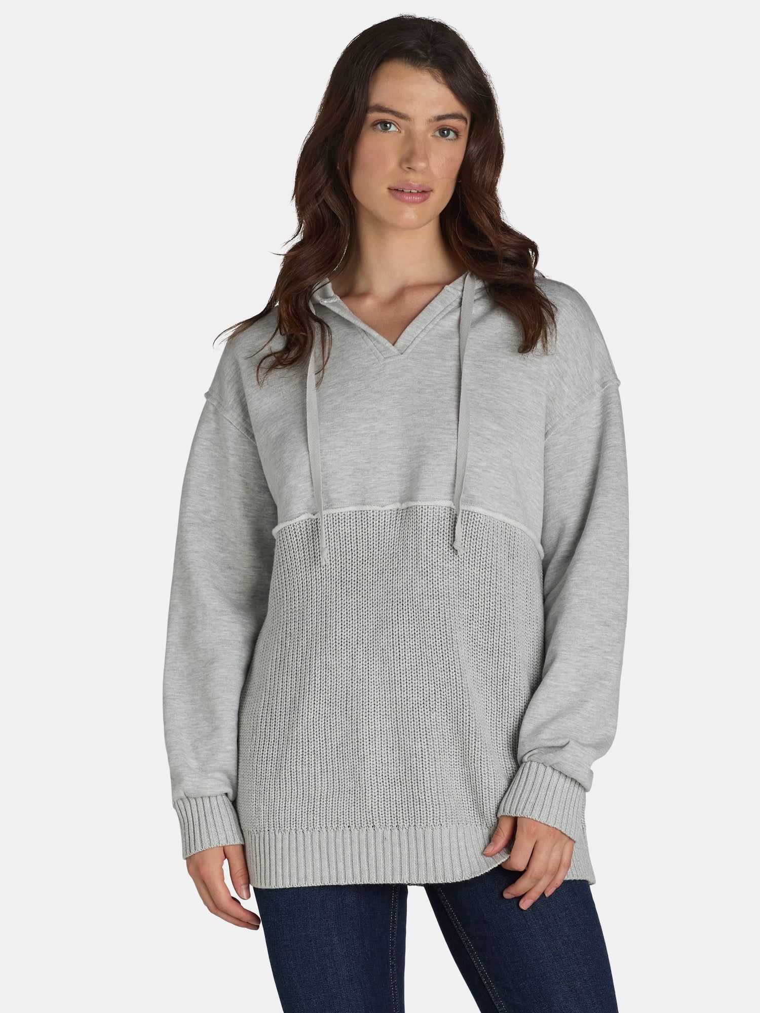 Time And Tru Women's Mixed Media Hoodie, Sizes XS-XXXL | Walmart (US)