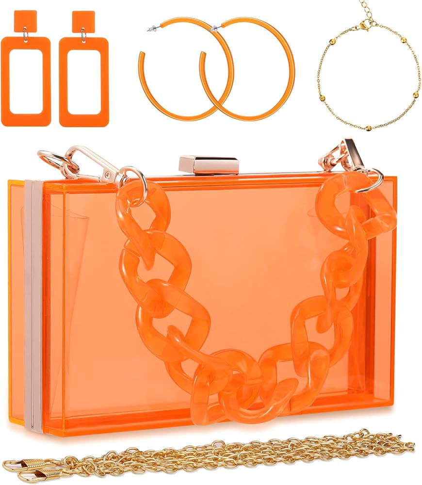 4 Pcs Women Acrylic Purse Clear Clutch Bag Evening Purses for Wedding Vintage Handbag Retro Earri... | Amazon (US)