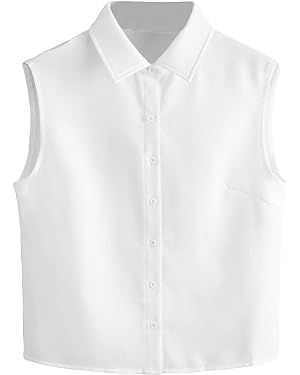 Verdusa Sleeveless Button Down Shirts for Women Collared Shirts Casual Blouses | Amazon (US)