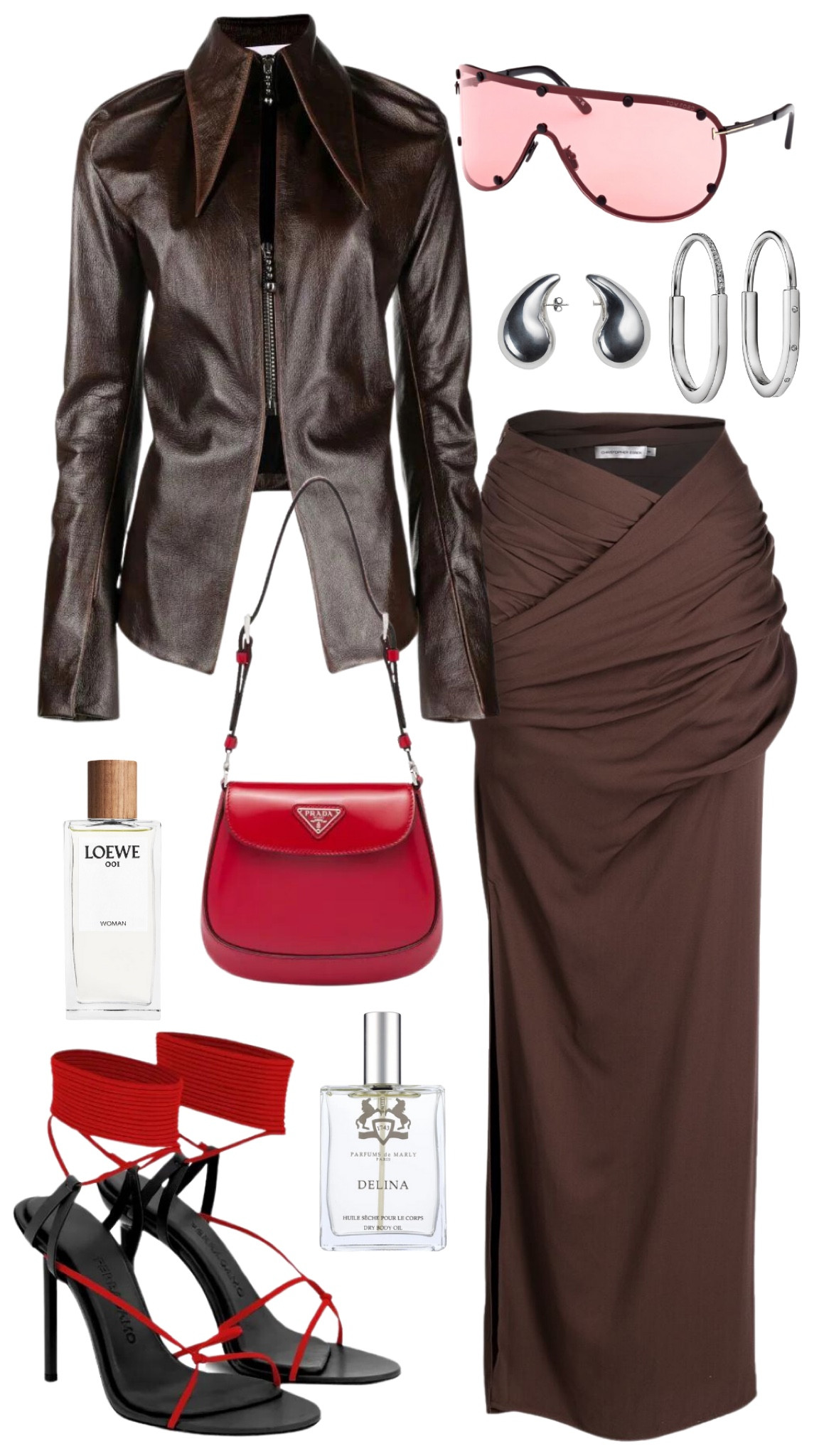 16arlington top 
christopher esber skirt 
ferragamo heels 
prada mini cleo bag 
tom ford sunglasses 
bottega veneta earrings 
tiffany&co bracelets 
loewe 001 woman perfume 
parfums de marly delina body oil 

#LTKshoecrush #LTKstyletip #LTKSeasonal