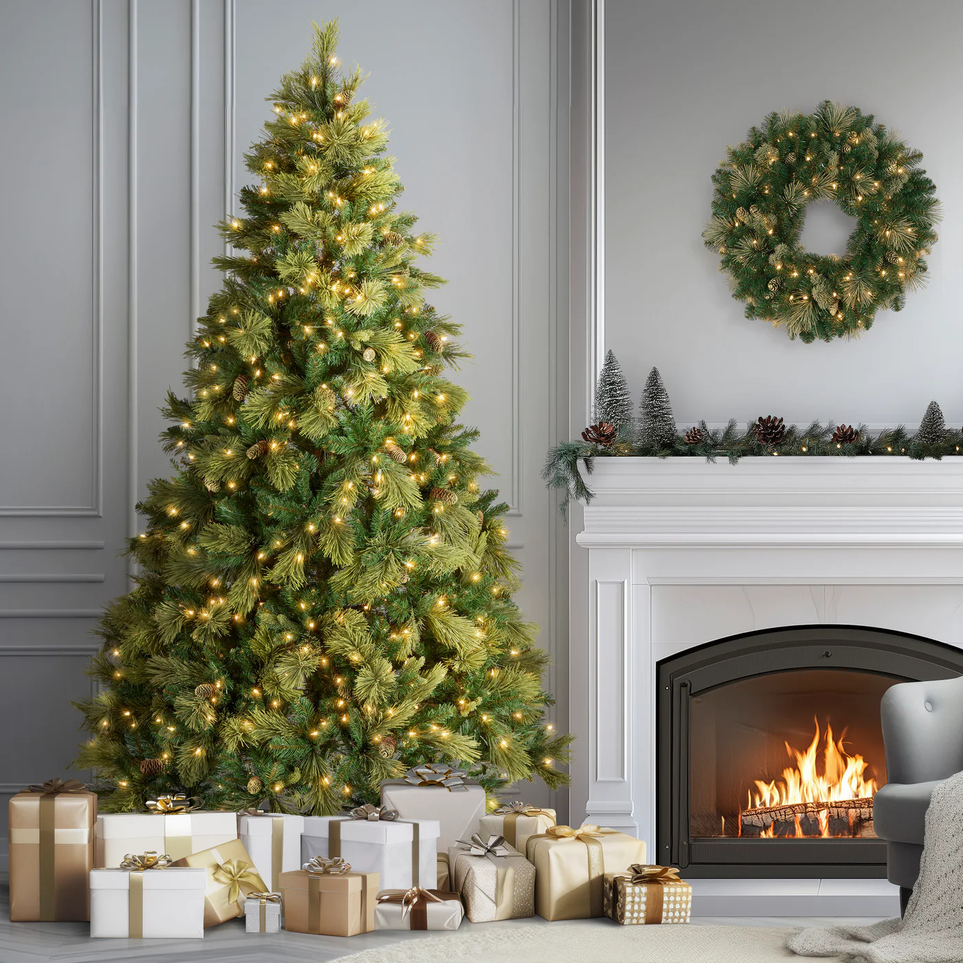 7.5 ft. Pre-Lit Carolina Pine Tree with 750 Clear Lights, Plug-In | National Tree Company
