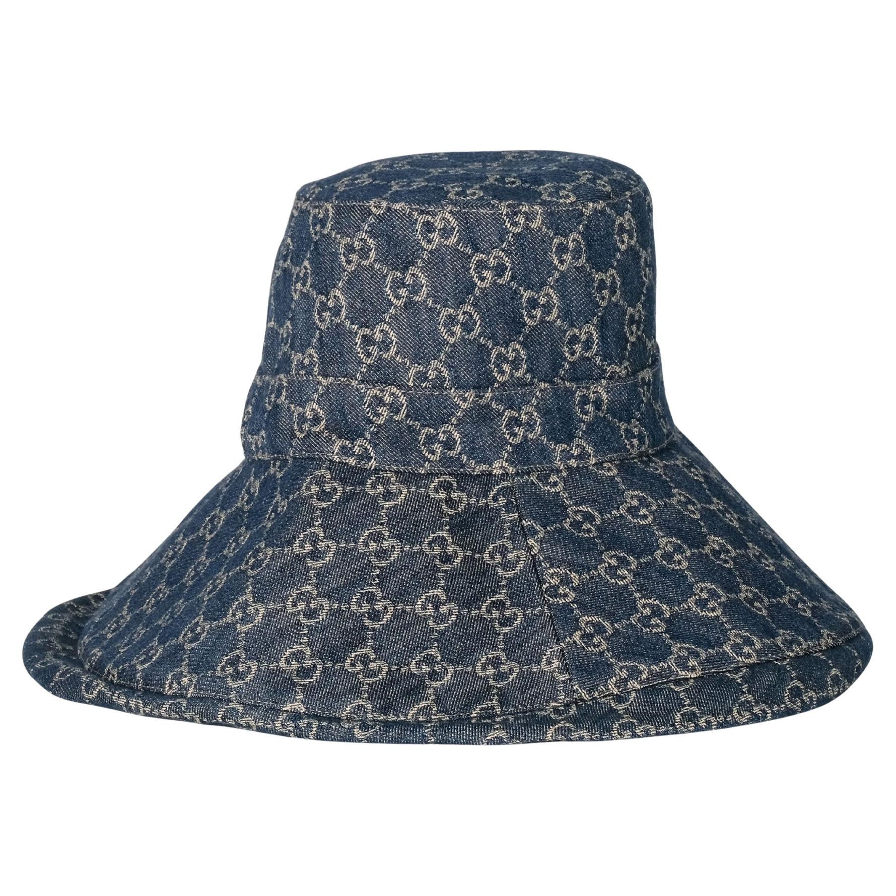 Gucci California Denim Blue Monogram Bucket Hat L | 1stDibs