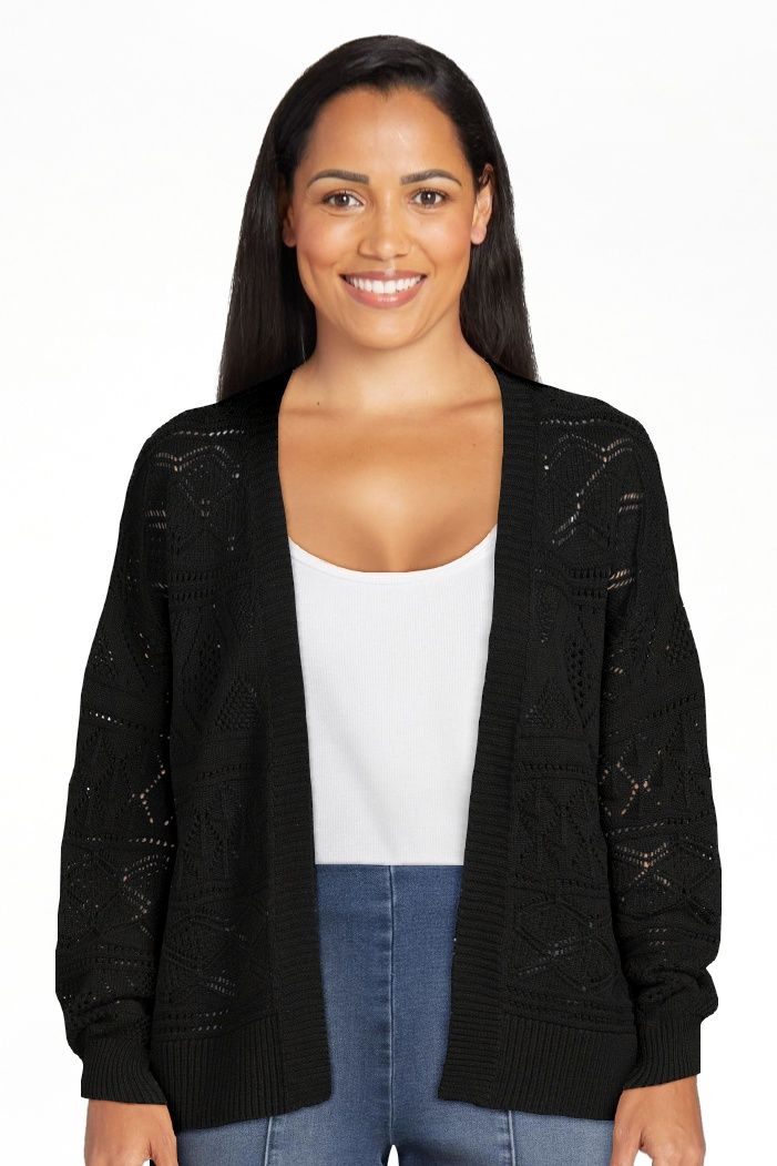 Time and Tru Women's Pointelle Cardigan with Long Sleeves | Walmart (US)