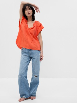 Crinkle Gauze Flutter Sleeve Top | Gap (US)