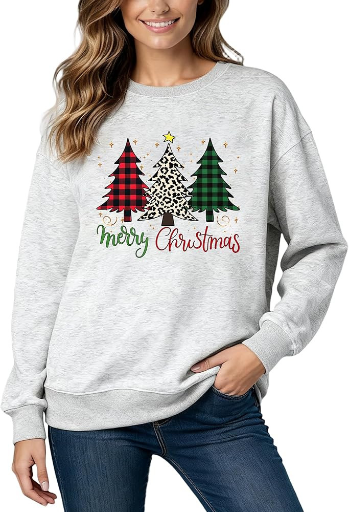 Christmas Sweatshirts for Women:Xmas Tree Sweatshirt Funny Long Sleeve Higher Quality Printed Pul... | Amazon (US)