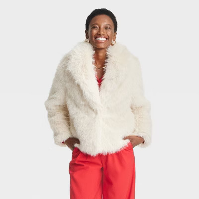 Women's Faux Fur Jacket - A New Day™ Cream M | Target