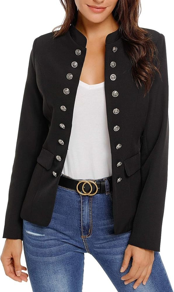 Maolijer Women's Open Front Buttons Work Office Blazer Casual Business Jacket Suit with Pockets | Amazon (US)