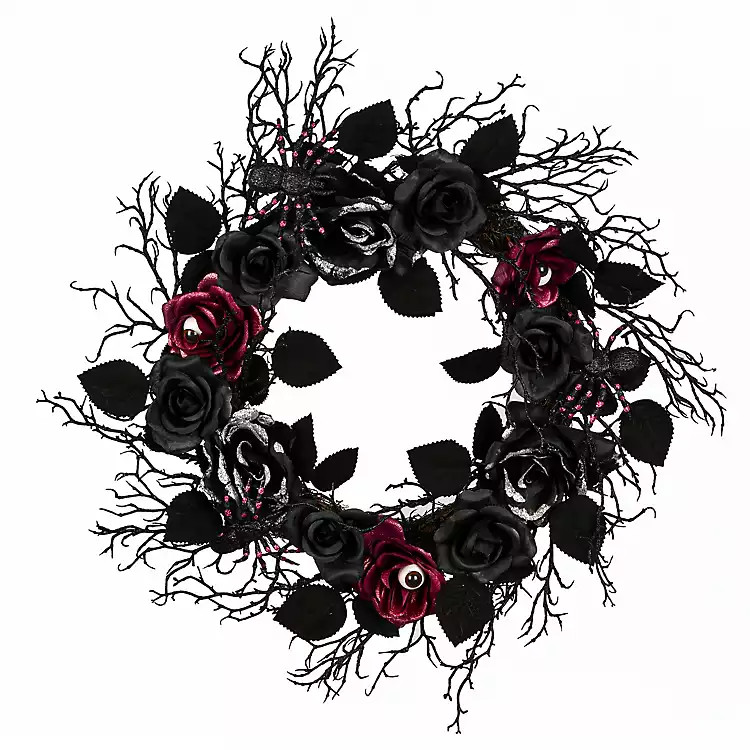 New! Black Rose Halloween Wreath | Kirkland's Home
