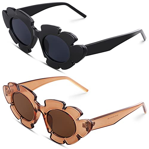 COASION Trendy Cat Eye Flowers Sunglasses for Women Men Retro Fashion Nude Chunky Shades UV400 Pr... | Amazon (US)