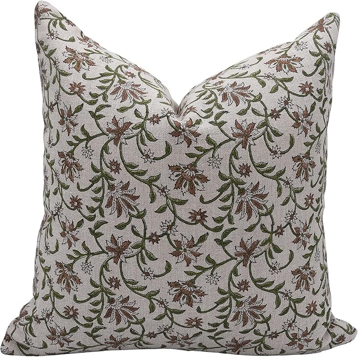 Pillow Covers 14x14 Cushion Cover Floral Pillowcase Handmade Block Print Thick Linen Decorative A... | Amazon (US)