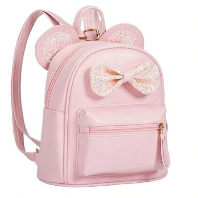 1pc Fashionable Cute Mini Backpack For Kids, Featuring Sequin Bow, Mouse Ear Design, Suitable For Girls, Pink | SHEIN